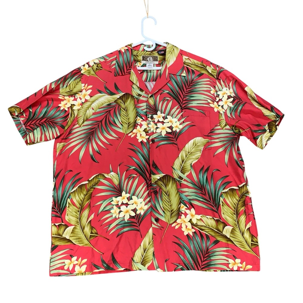 Kalaheo Hawaiian Shirt Mens Large Red Floral Short Sleeve Button Up Aloha USA